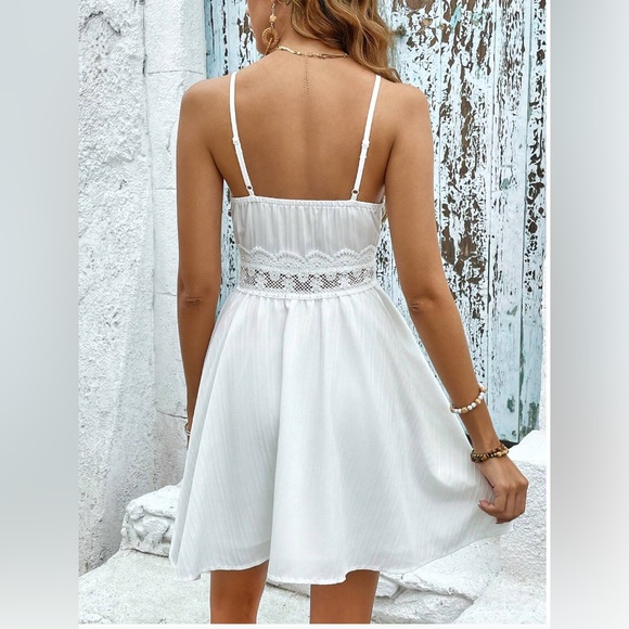 White Frenchy Contrast Lace Cami Dress - Picture 4 of 6